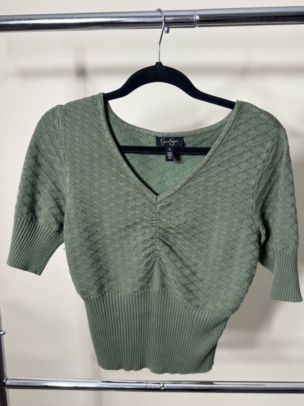 Jessica Simpson Sage Green V-Neck Short Sleeve Sweater